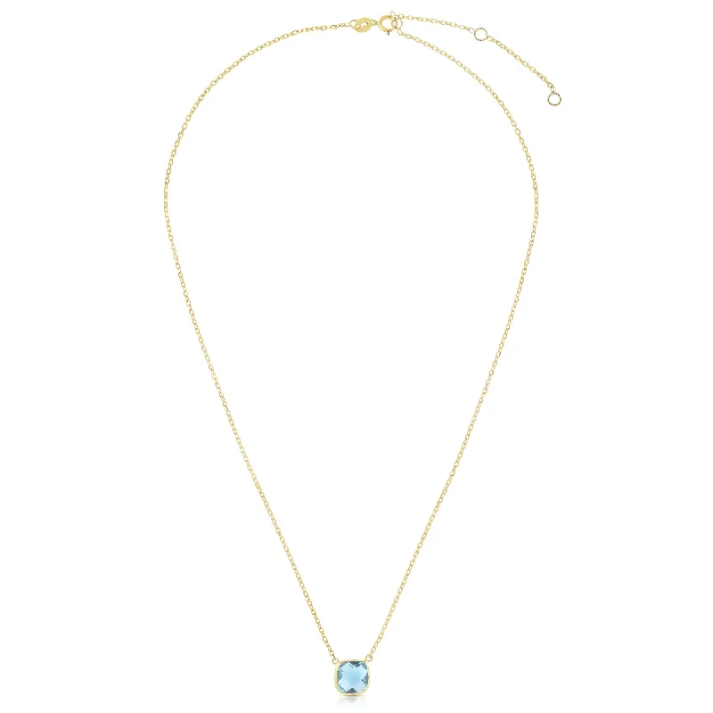 Silver chain necklaces for men-14K Gold Blue Topaz Cushion Solitiare Necklace