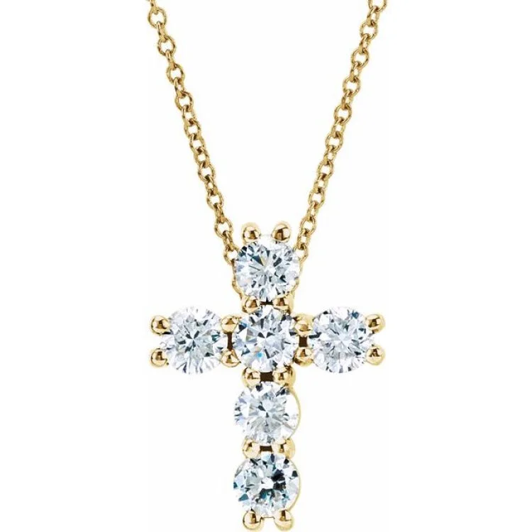 Handmade gemstone necklaces for boho style-14K Yellow 1 1/6 CTW Natural Diamond Cross 18" Necklace