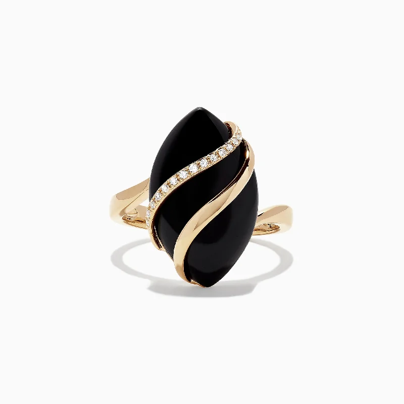 Stainless steel rings-Eclipse 14K Yellow Gold Onyx and Diamond Ring, 1.79 TCW