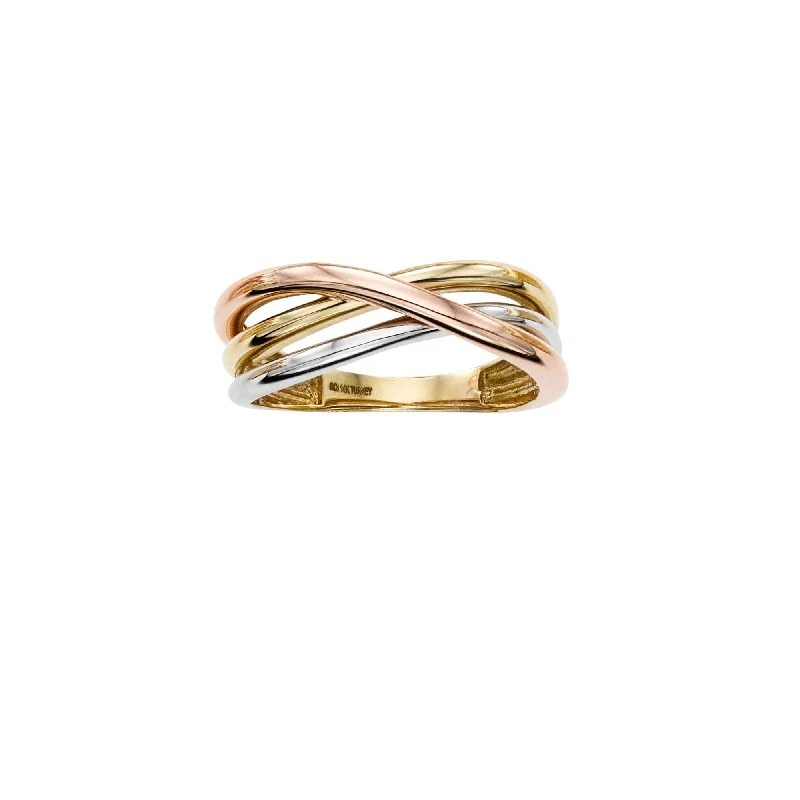 Custom engagement rings for brides-14K Tri-color Gold Crossover Ring