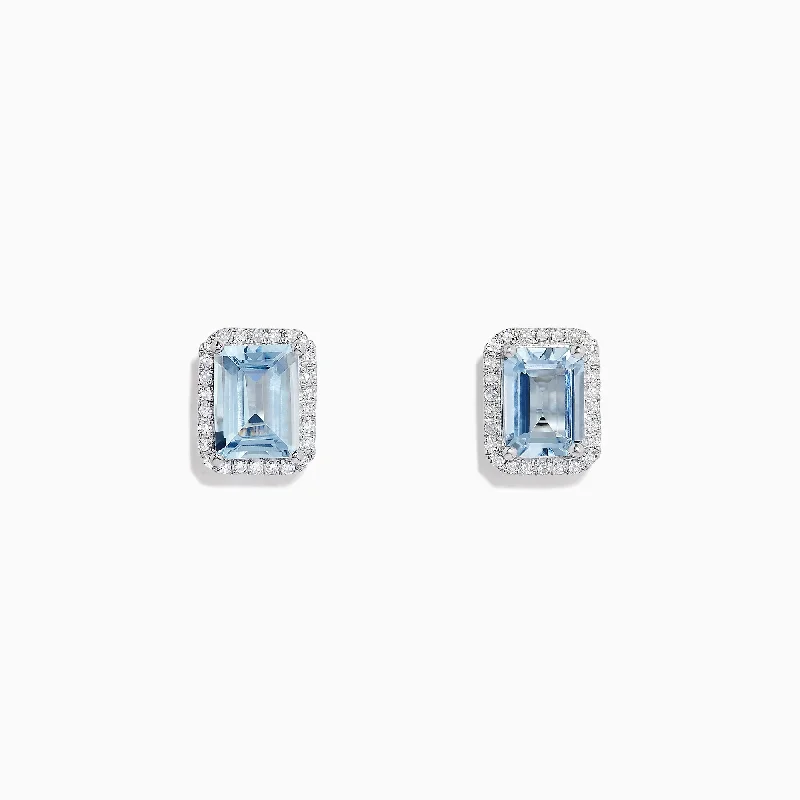 Elegant Diamond Stud Earrings For Luxury-Aquarius 14K White Gold Aquamarine and Diamond Earrings, 2.80 TCW