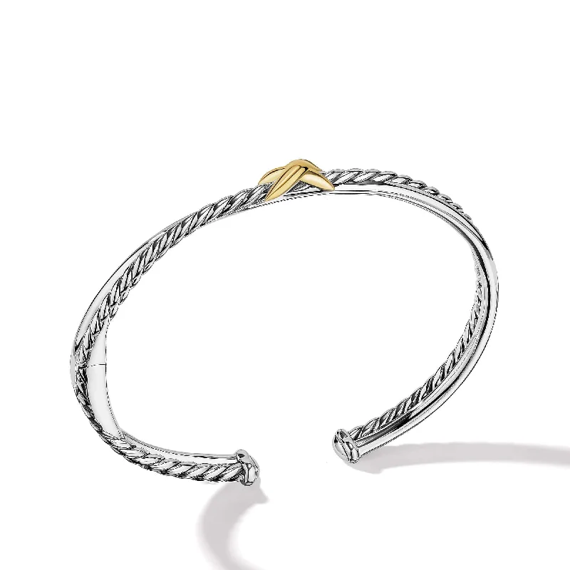 Dragon Bracelets-Petite X Center Station Bracelet in Sterling Silver with 18K Yellow Gold