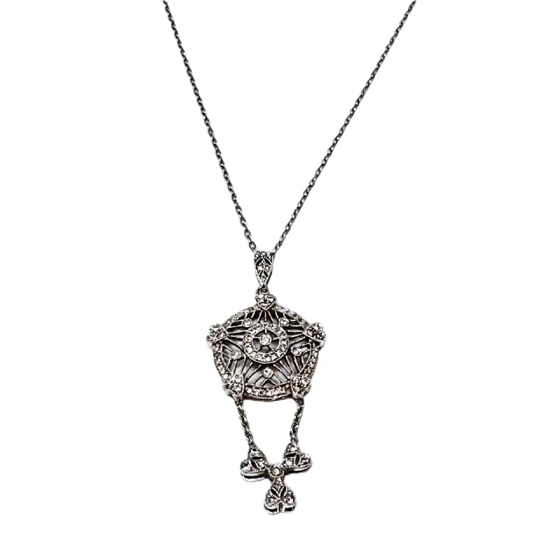 Monogram necklaces for girls-18K White Gold Necklace with Filigree Diamond Pendant