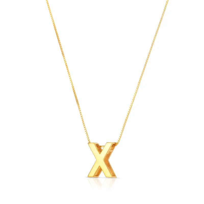 Birthstone necklaces for partners-14K Gold Block Letter Initial X Necklace