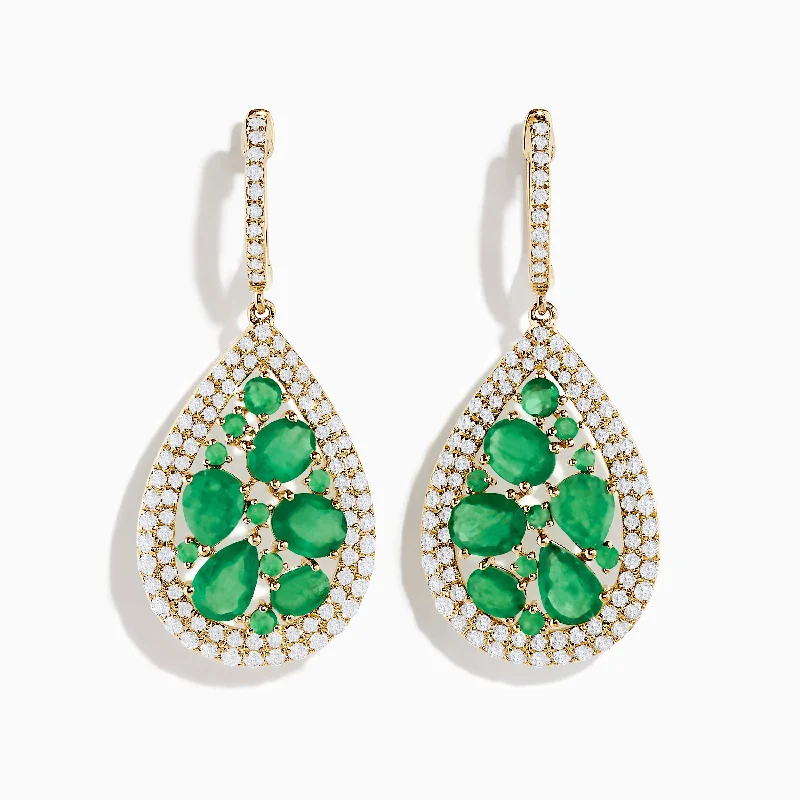 Bold Earrings For Fashion Enthusiasts-14K Yellow Gold Emerald and Diamond Earrings