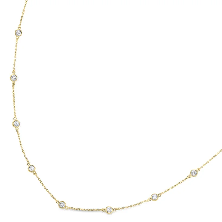 Birthstone necklaces for mom-Gold Finish Sterling Silver 18" Necklace with 14 Round Simulated Diamonds