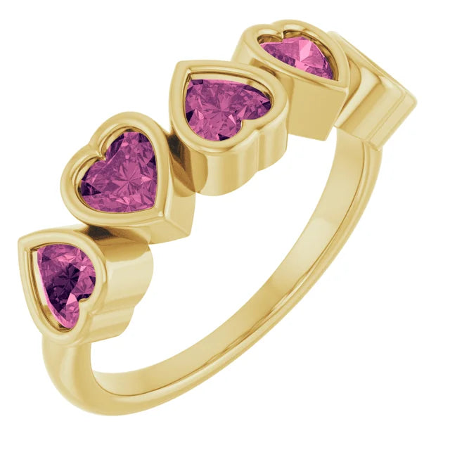 Handmade diamond rings-14K Gold Natural Pink Tourmaline Bezel Set Ring - 5 Stones