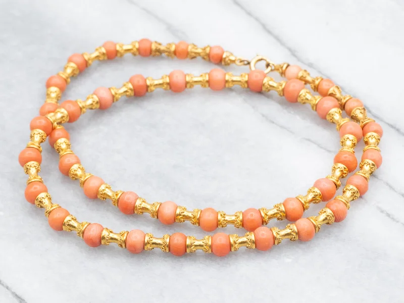 Layered necklaces for girls-18K Gold and Coral Bead Necklace