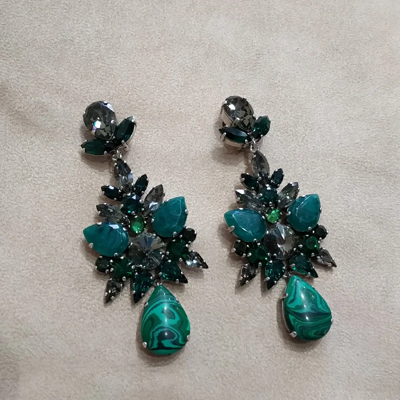 Trendy Earrings For Fashionistas-Malachite Emerald green statement earrings by Frangos