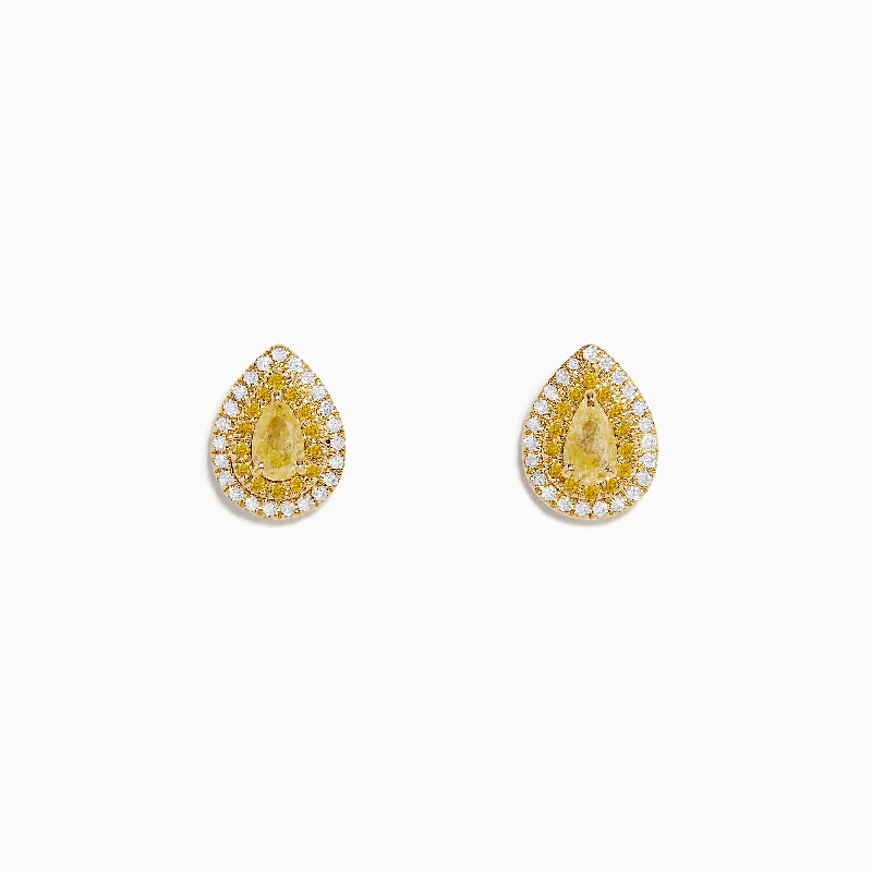 Classic Earrings For Bridesmaids Gifts-14K Yellow Gold White and Yellow Diamond Pear Stud Earrings