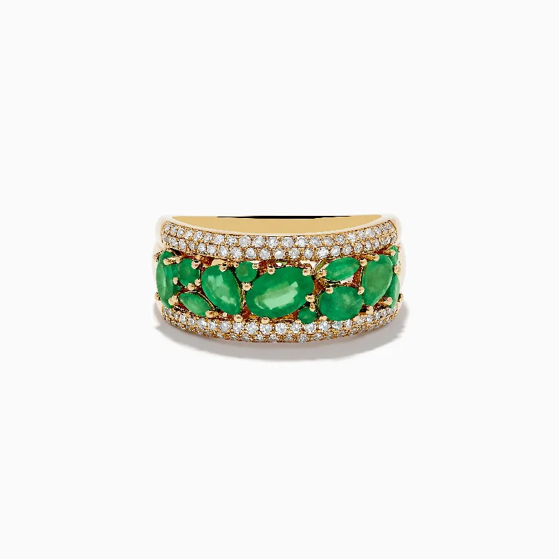 Wedding rings for men with rubies-Brasilica 14K Yellow Gold Emerald and Diamond Ring