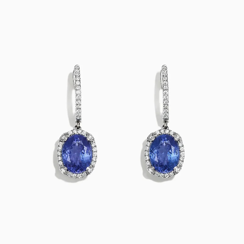 Gorgeous Earrings For Evening Fashion-14K White Gold Tanzanite and Diamond Earrings, 4.14 TCW