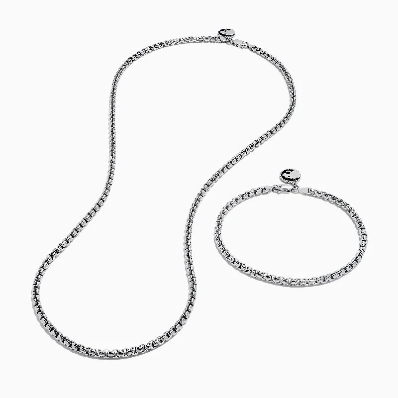 Minimalist bar necklaces for gifts-Men's 925 Sterling Silver Minimalist Necklace and Bracelet Set