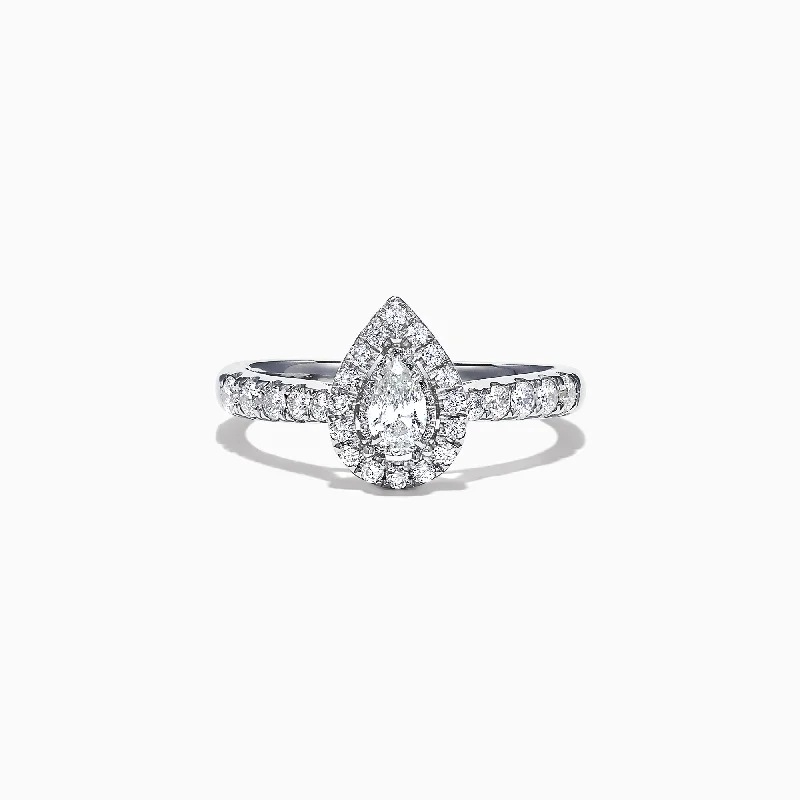 Gemstone promise rings-Pave Classica 14K White Gold Pear Shaped Diamond Halo Ring, 0.41 TCW