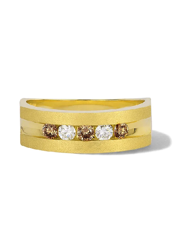 Women’s statement rings-Men's 14K Yellow Gold Espresso and White Diamond Ring, 0.49 TCW