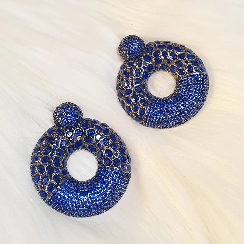 Natural Stone Earrings For Earthy Vibes-Sapphire Blue Sterling Silver Hoop Earrings Pierced