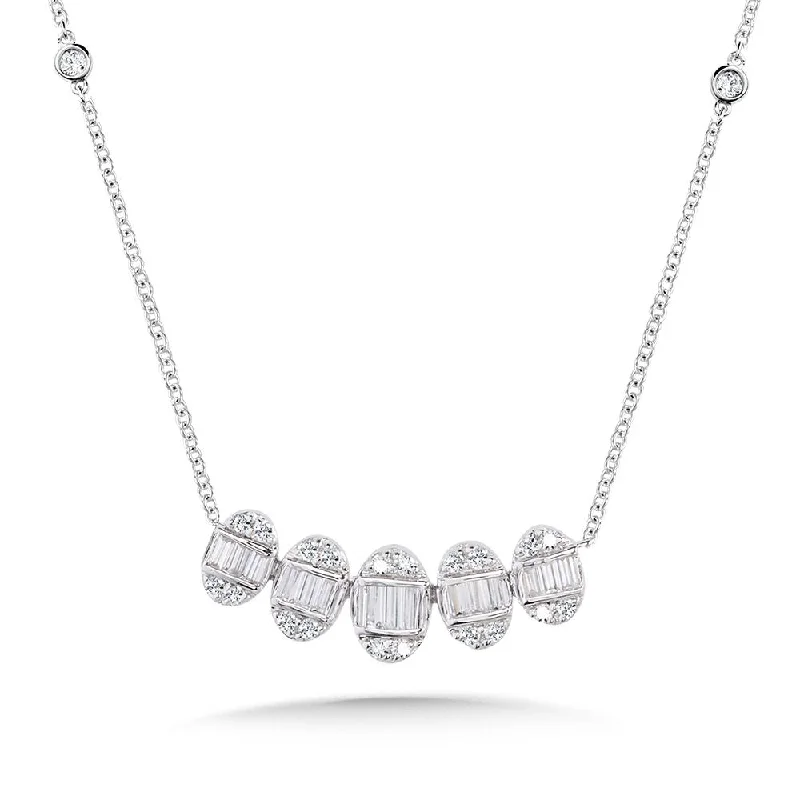 Birthstone necklaces for gifts-Diamond Station Necklace in White Gold