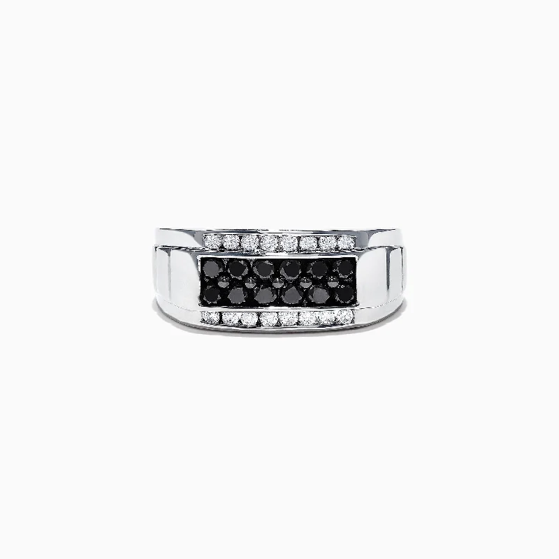 Round sapphire rings-Men's 14K White Gold Black and White Diamond Ring, 0.96 TCW