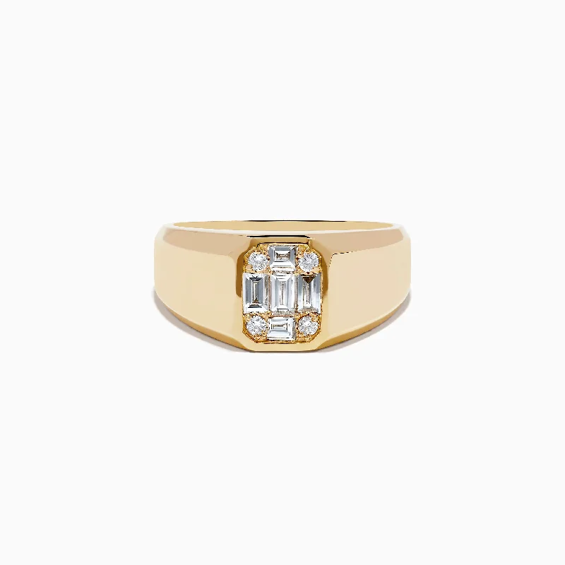 Rose gold diamond rings-Men's 14K Yellow Gold Diamond Ring