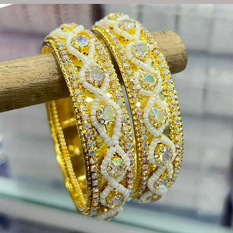 luxury diamond tennis bracelets-Bangles for young girls with unique designs-Pooja Bangles Gold Plated Austrian Stone And Pearls Bangles Set