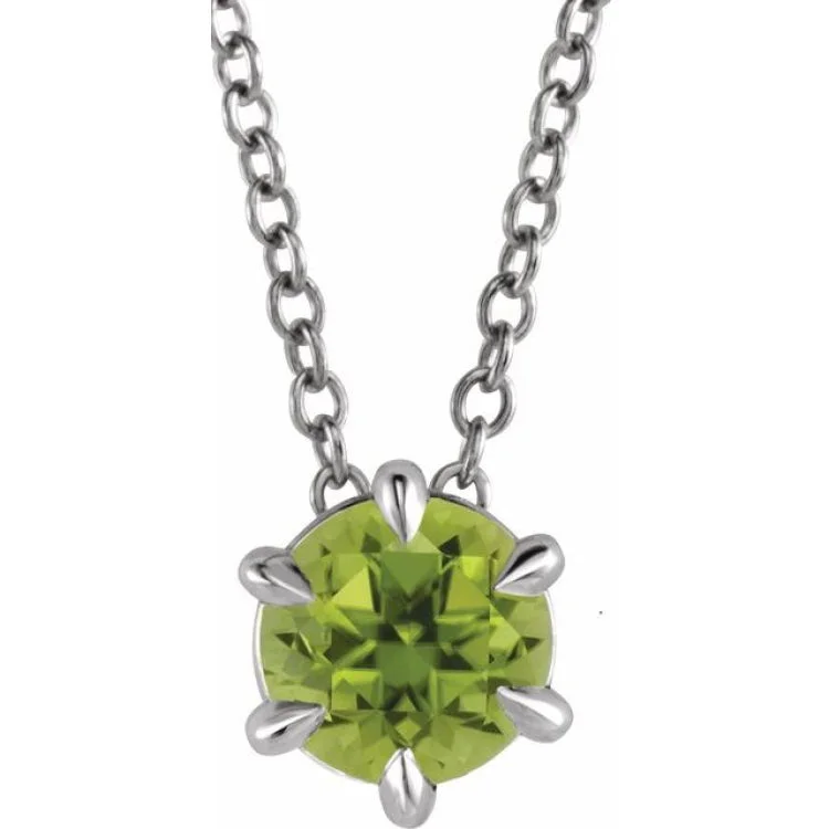 Trendy layered necklaces for teens-14K White 6 mm Natural Peridot Solitaire 16-18" Necklace