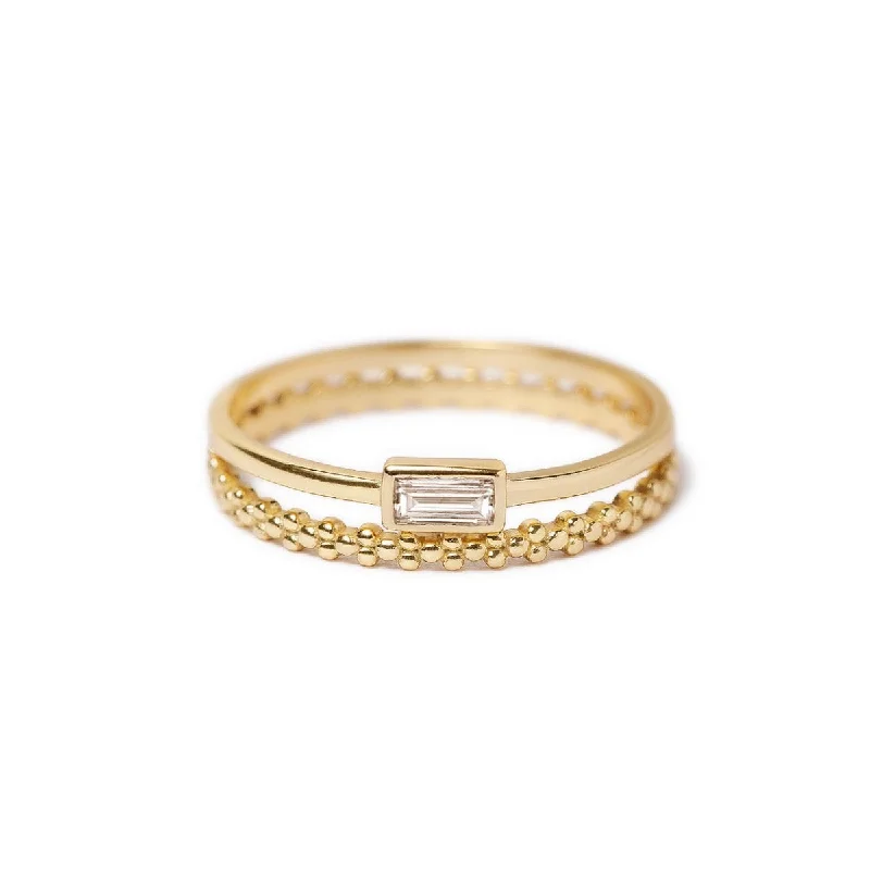 Custom rings for weddings-Baguette + Eternity Bead Ring Set