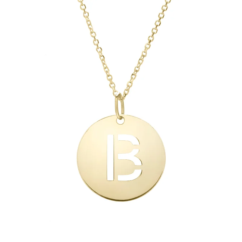 Chain necklaces for layering looks-14K Gold Disc Initial B Necklace