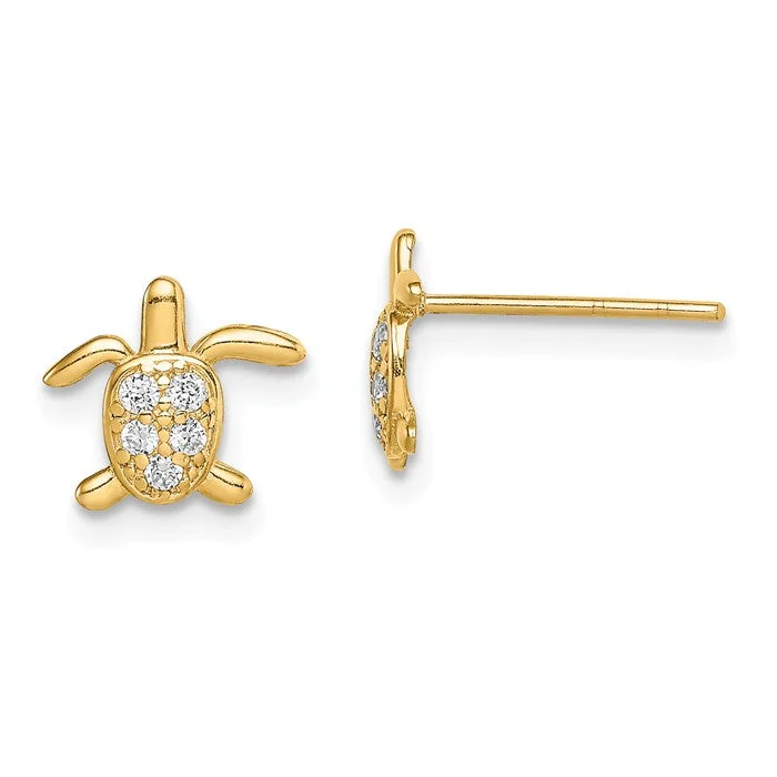 Colorful Stud Earrings For Fun Style-14k Yellow Gold Solid Petite Turtle CZ Stud Earrings