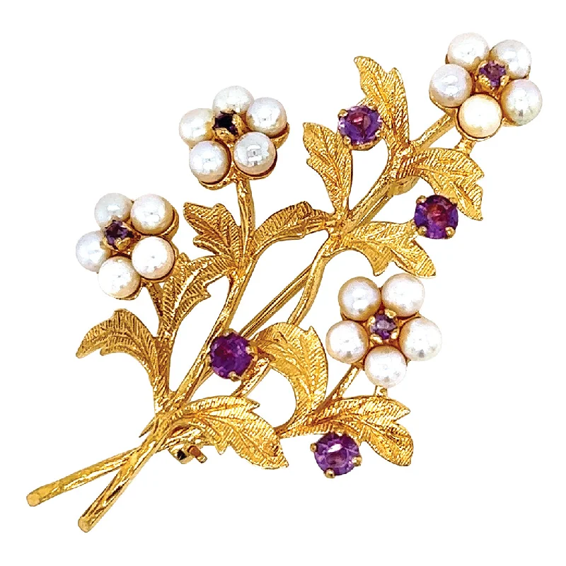 Statement Brooch-Pearl & Amethyst Brooch