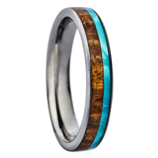 Stylish wedding rings for men-Koa Wood and Mother of Pearl Ring