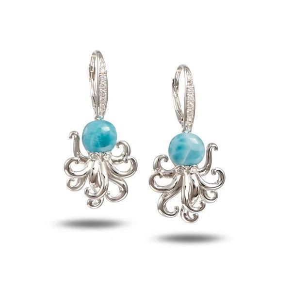 Silver Drop Earrings For Elegant Look-Larimar Kraken Leverback Earrings by Alamea