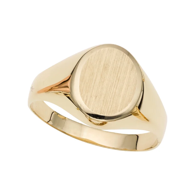 Birthstone wedding rings for men-14K Gold Oval Satin Signet Ring