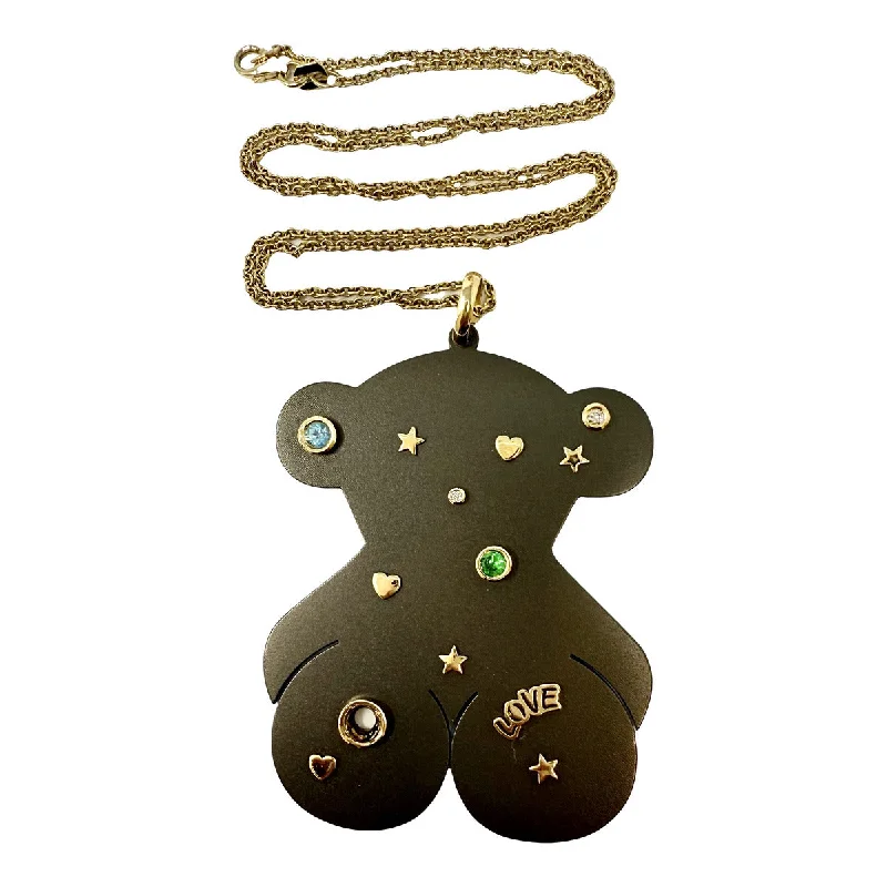 Stylish cross necklaces for men-14K Gold EFFY Chain with Titantium Tous Bear Pendant with Semiprecious Stones