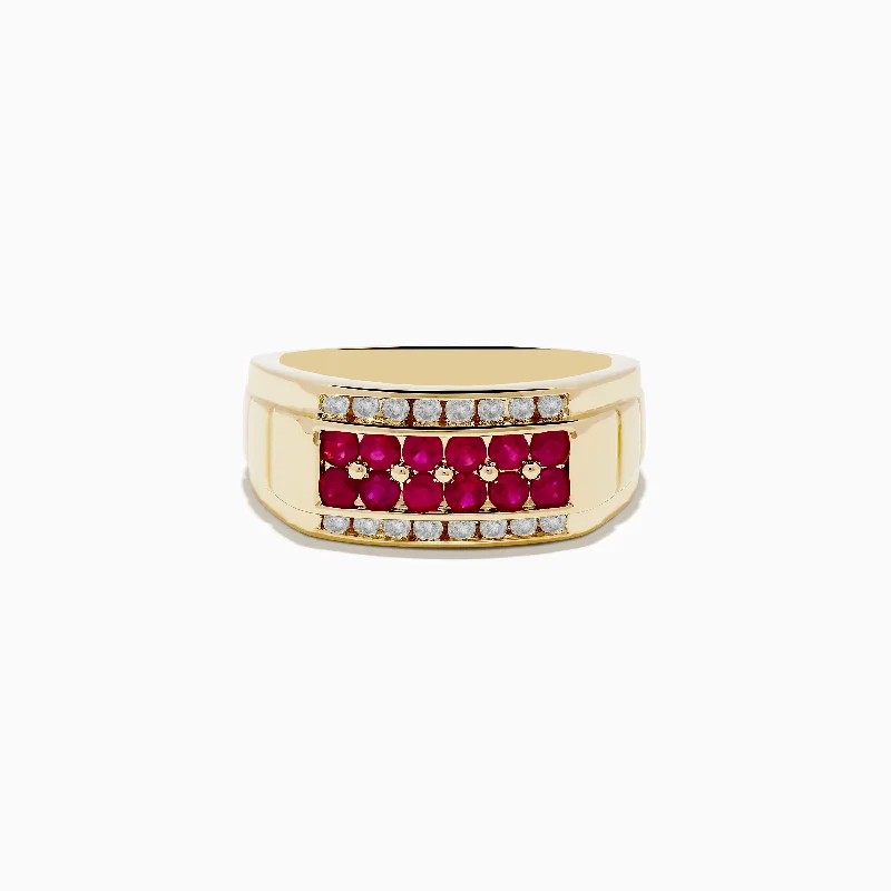 Affordable wedding rings for couples-Men's Ruby Royale 14K Yellow Gold Ruby and Diamond Ring