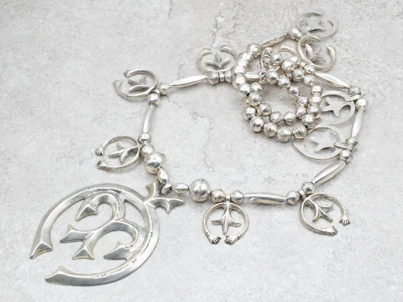 Personalized necklaces with initials-Stunning Sterling Silver Squash Blossom Statement Necklace