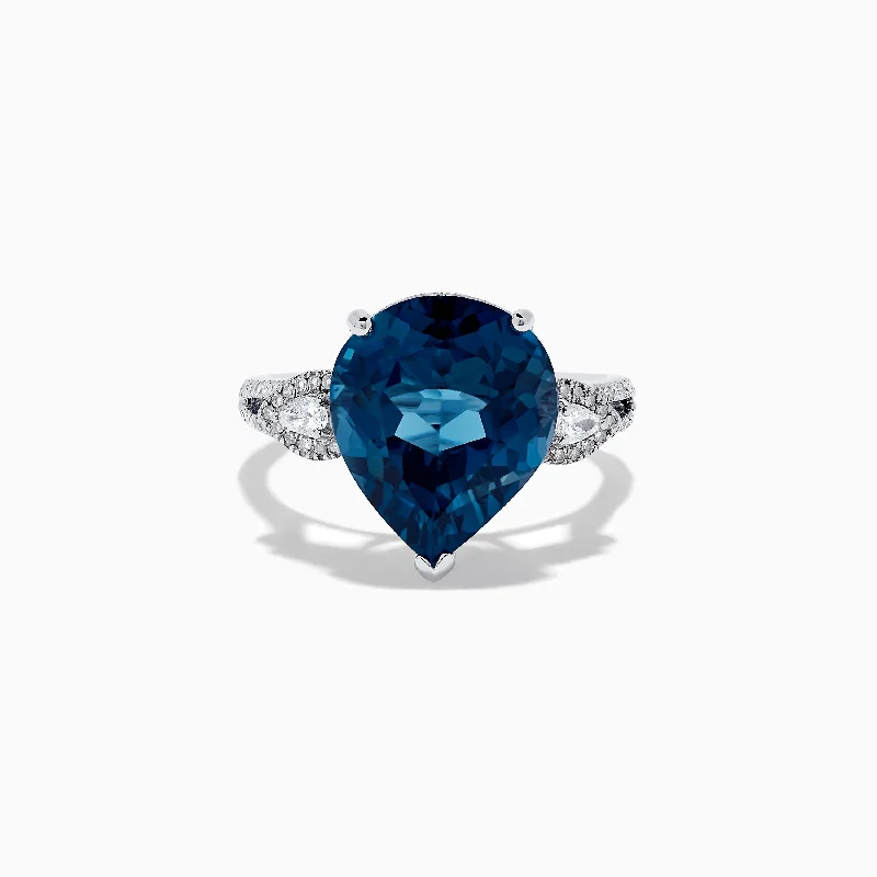 Wedding rings for women with diamonds-Ocean Bleu 14K White Gold London Blue Topaz and Diamond Ring