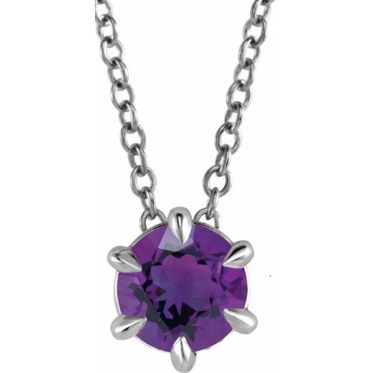 Custom nameplate necklaces for teens-Platinum 5 mm Natural Amethyst Solitaire 16-18" Necklace