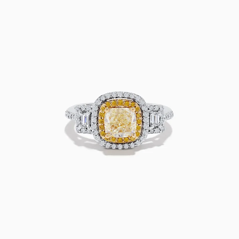 Women’s gold wedding bands-Canare 14K Two-Tone Gold Cushion Halo Yellow Diamond Ring 1.79 TCW