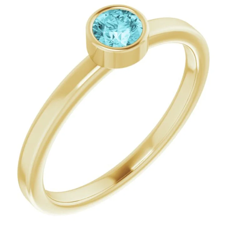 Modern engagement rings-14K Yellow 4 mm Natural Blue Zircon Ring