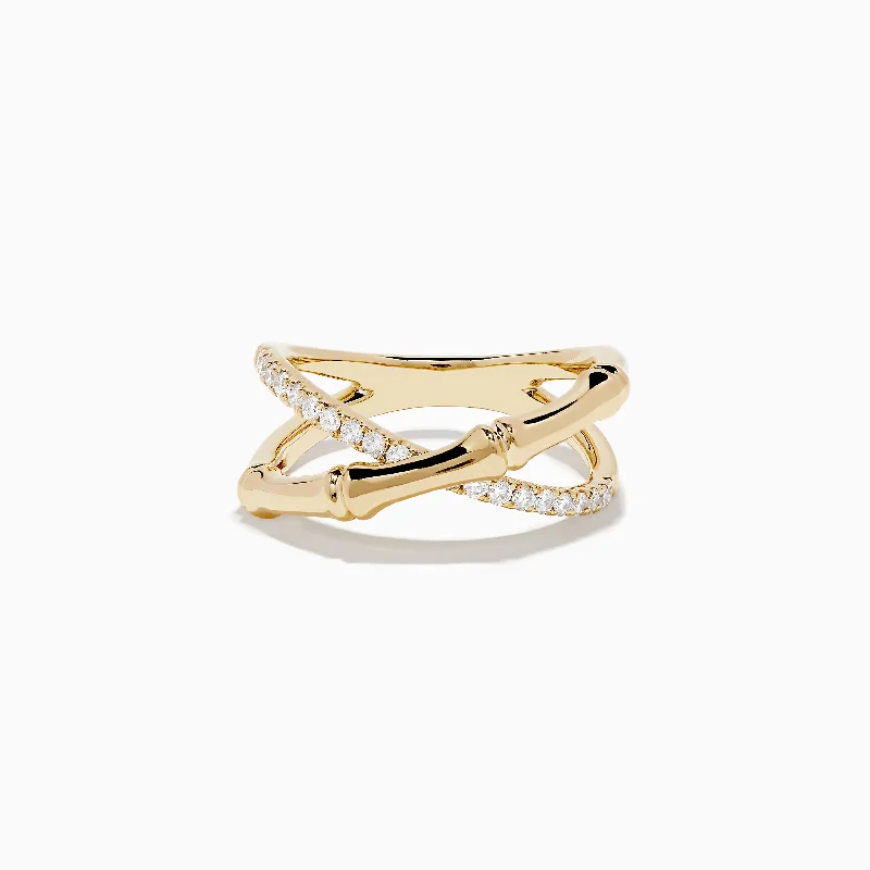 Unique engagement rings for women-D'Oro 14K Yellow Gold Diamond Crossover Bamboo Ring