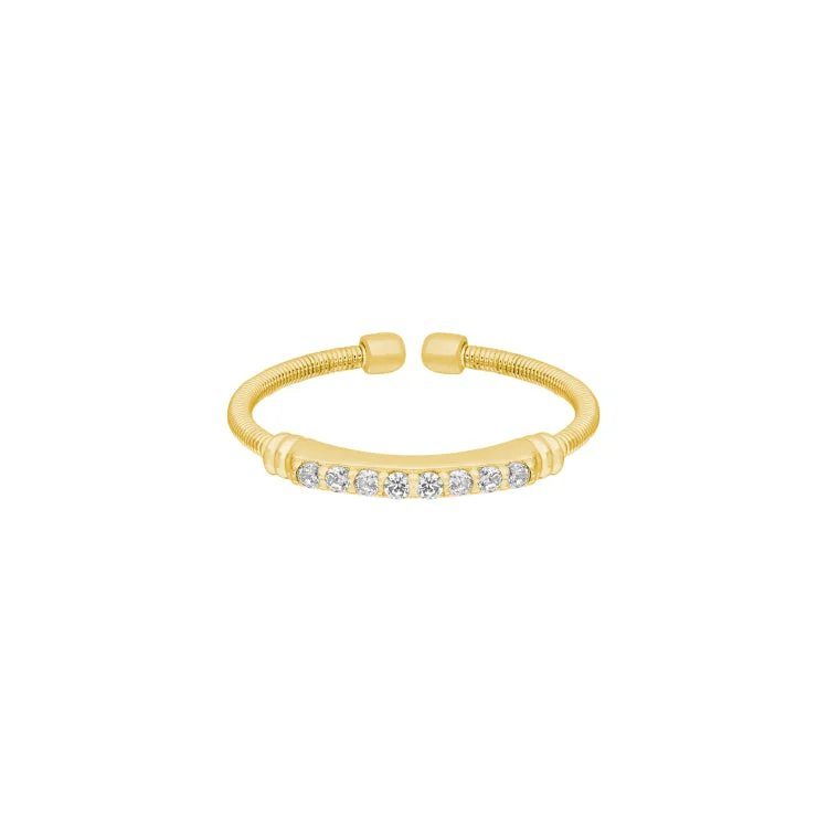 Custom gemstone wedding bands-Gold Finish Sterling Silver Cable Cuff Ring with Simulated Diamond Birth Gems - April