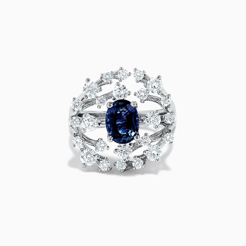 Handmade diamond rings-Royale Bleu 14K White Gold Blue Sapphire and Diamond Ring, 2.67 TCW