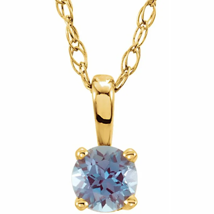 Gemstone charm necklaces for gifts-14K Yellow 3 mm Alexandrite Youth Solitaire 14" Necklace