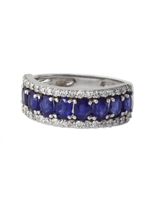 Elegant sapphire engagement rings-Gemma White Gold Blue Sapphire & Diamond Ring, 2.61 TCW