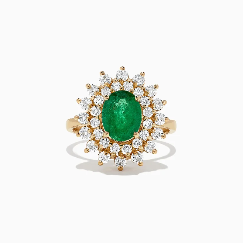 Engagement rings with colored gemstones-Brasilica 14K Yellow Gold Emerald and Diamond Ring, 2.54 TCW