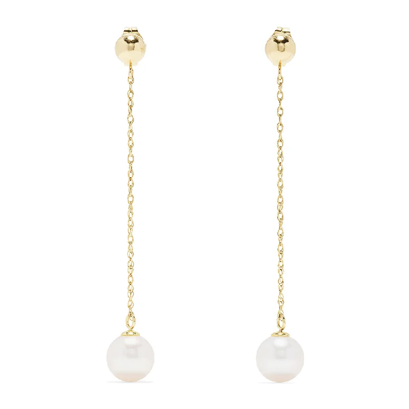 Silver Dangle Earrings For Everyday Look-14K Yellow Gold Pearl Drop Earrings