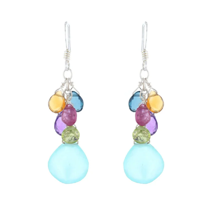 Fashionable Earrings For Date Nights-Briolette Chalcedony Multi-Color Earrings