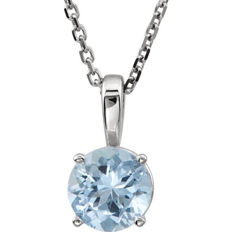 Personalized necklaces for families-14K White 6 mm Natural Aquamarine Youth Solitaire 14" Necklace