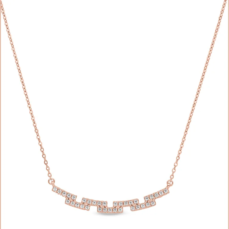 Designer pendant necklaces for men-Rose Gold Finish Sterling Silver Micropave Staggered Bar Necklace with Simulated Diamonds on 16"-18" Adjustable Chain