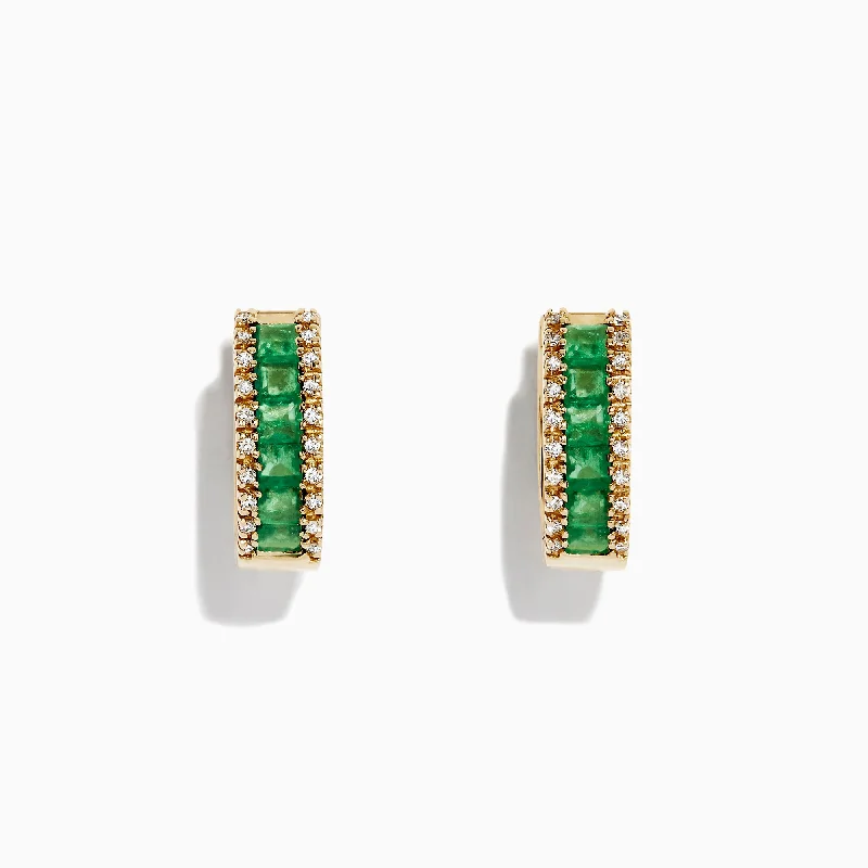 Modern Earrings For Special Moments-Brasilica 14K Yellow Gold Emerald and Diamond Earrings, 1.53 TCW